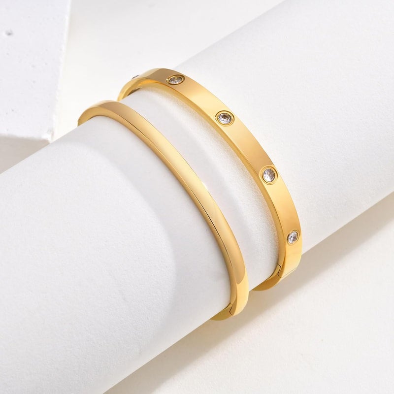 MPRAINBOW Gold Bracelets for Women, 2Pcs 18K Gold Plated Cubic Zirconia Bangle Crystal Friendship Bracelet Jewelry,Wedding Party Christmas Birthday Gifts for Her Girlfriend Sister Daughter - Image 5